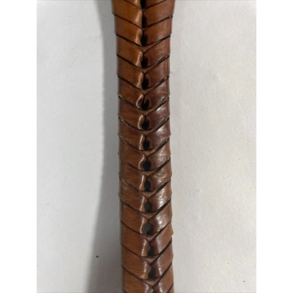 Tan Brown Braided Leather Belt Brass Buckle Women's Size 34 65106